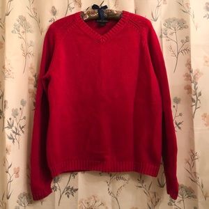 Red Cotton Land’s End V Neck Sweater